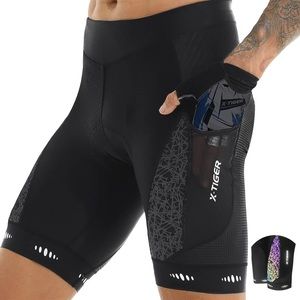 X-Tiger Mens Cycling Shorts Reflective Pockets Padded Stretch Tights Size XXL